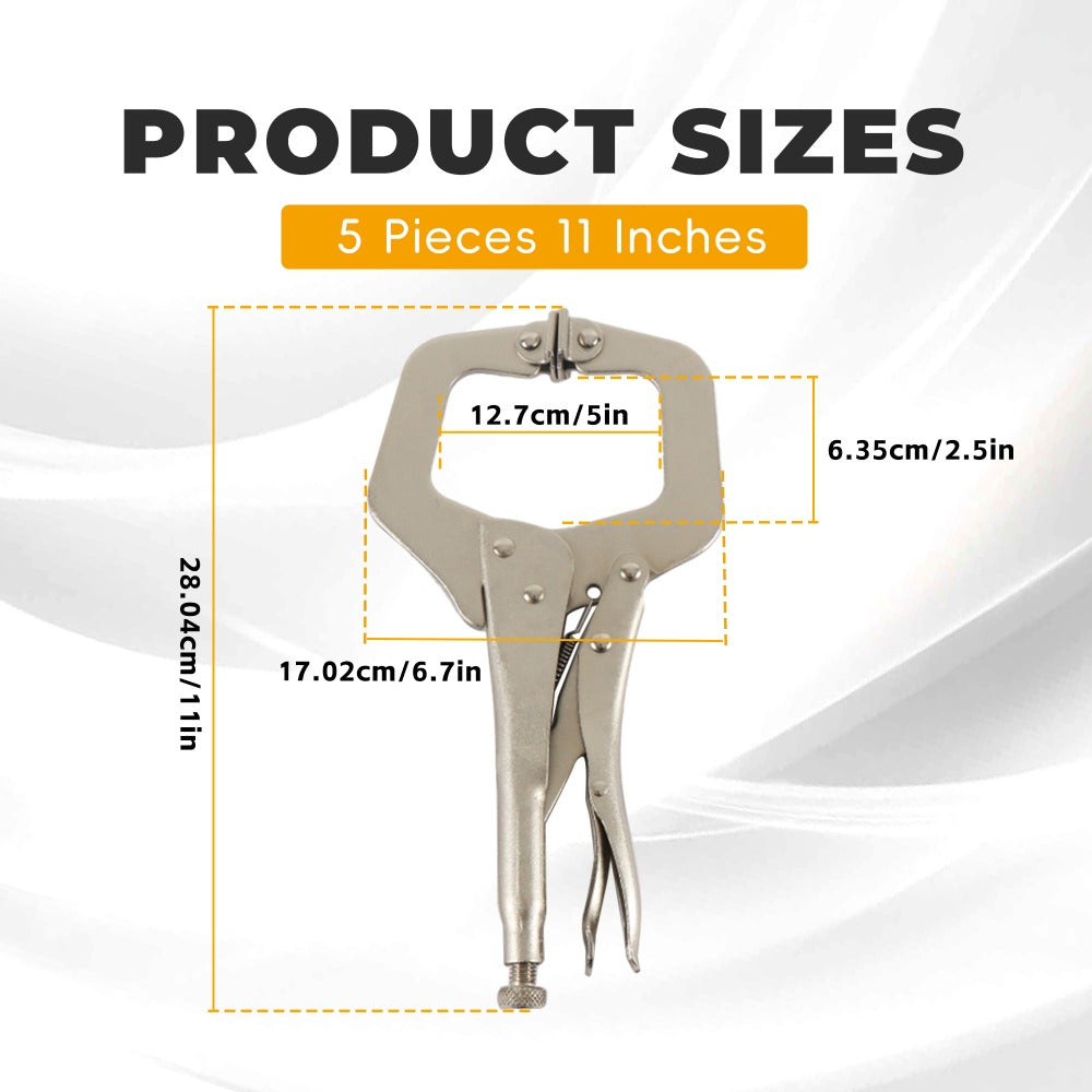 Locking C Clamp Set 5-Piece 11-Inch ¨C Adjustable Vise Grip Pliers with Swivel Pad Jaws, Heat-Treated Alloy Steel, for Woodworking, Welding, Automotive & Shop Use