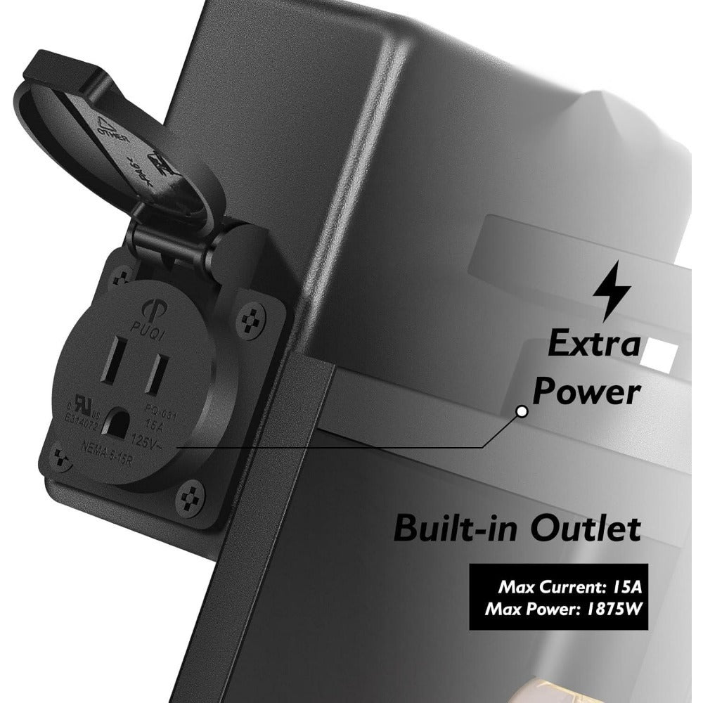 Outdoor Wall Light with Outlet 2-Pack - Modern Exterior Porch Wall Sconce Lighting Fixture for Front Door, Garage & Patio, Weather Resistant, Black & Oil-Rubbed Bronze Finish