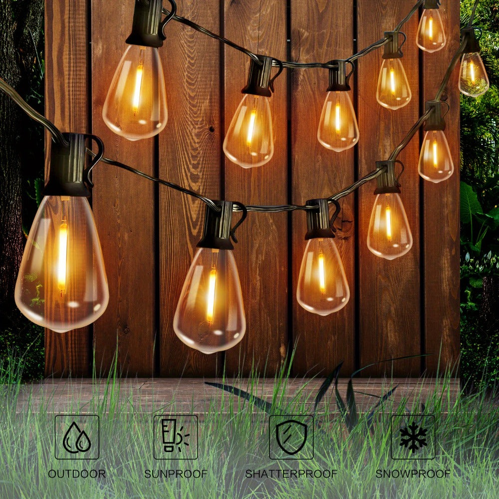 Solar String Lights Outdoor 50/100FT, 2700K Warm White Waterproof Patio String Lights, Breakproof ST38 E12 Bulbs for Backyard Porch Garden Pergola