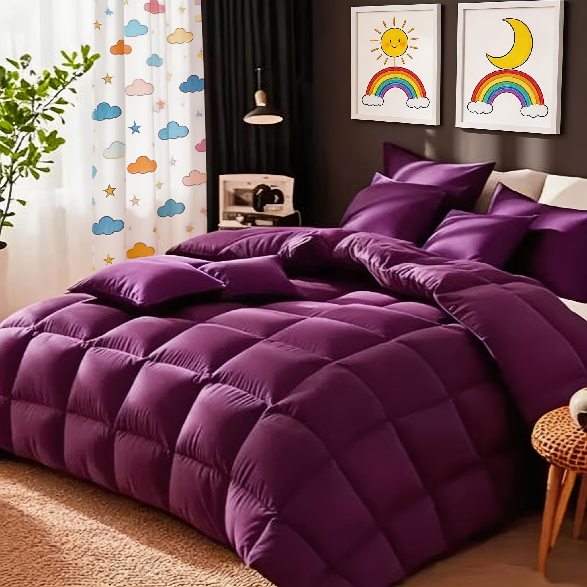 Comforter Set 7 Piece Bed in a Bag Full Queen King Soft Satin-Like Fabric with Fitted Sheet Flat Sheet Pillowcases Breathable Bedding Set for Bedroom Hotel