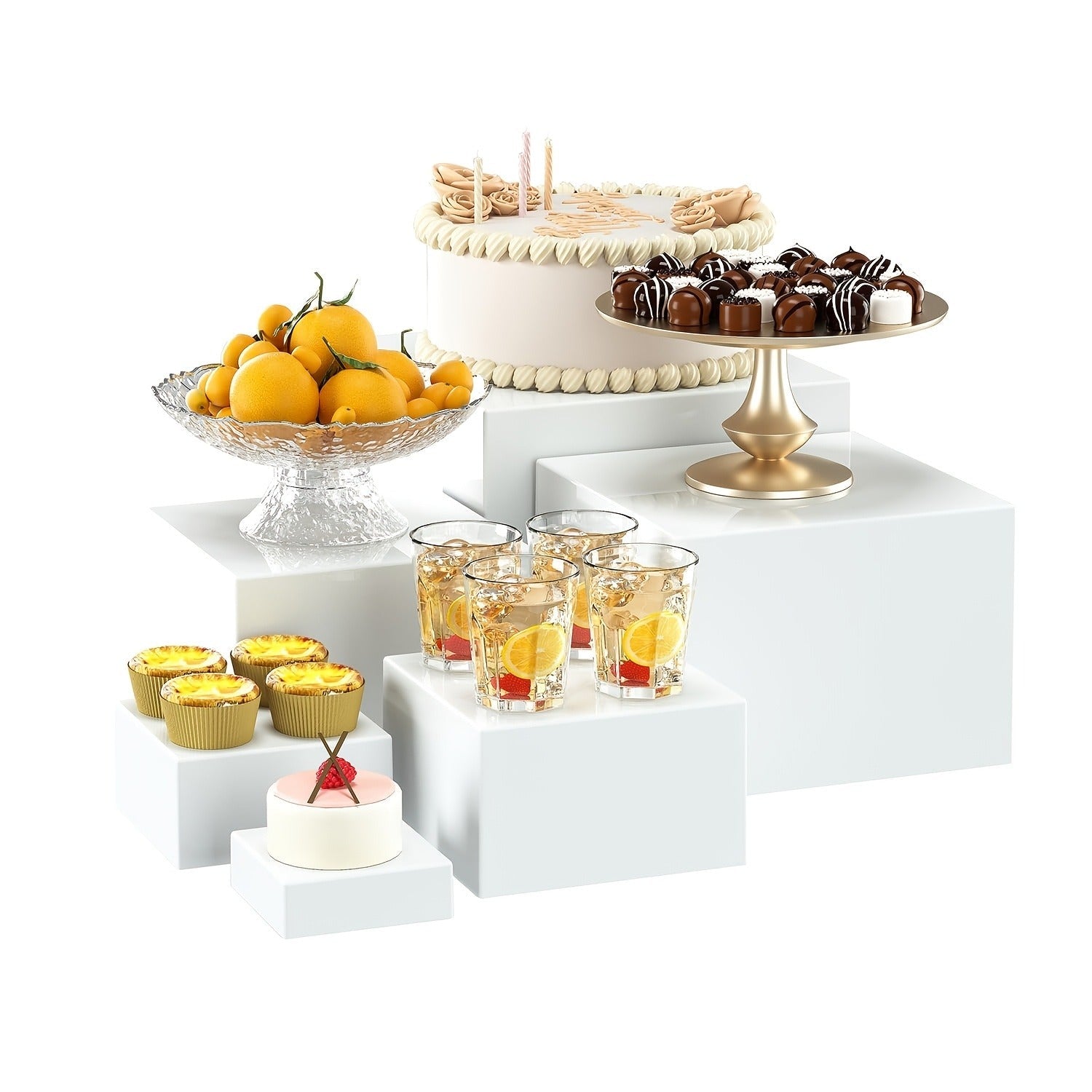 Buffet Risers Display Stand 6pcs - White Acrylic Food Risers for Buffet Table Party Catering Wedding Dessert Display Jewelry Collectibles Nesting Boxes Shelf Organizer