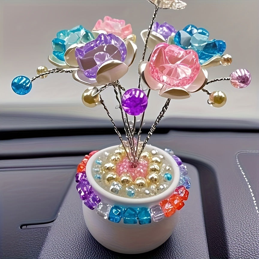 Crystal Flower Car Decoration Handmade DIY Simulation Crystal Flowers for Car Center Console Dashboard Home Decor Holiday Party Birthday Gift Mother's Day Valentine's Day