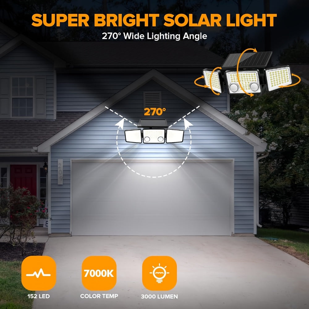 Solar Motion Sensor Light Outdoor ¨C 3000LM 7000K 152 LED Flood Light with Dual Sensor, IP54 Waterproof, 270¡ã Wide Angle & 3 Modes for Garden, Fence & Eaves (2 or 4 Pack)