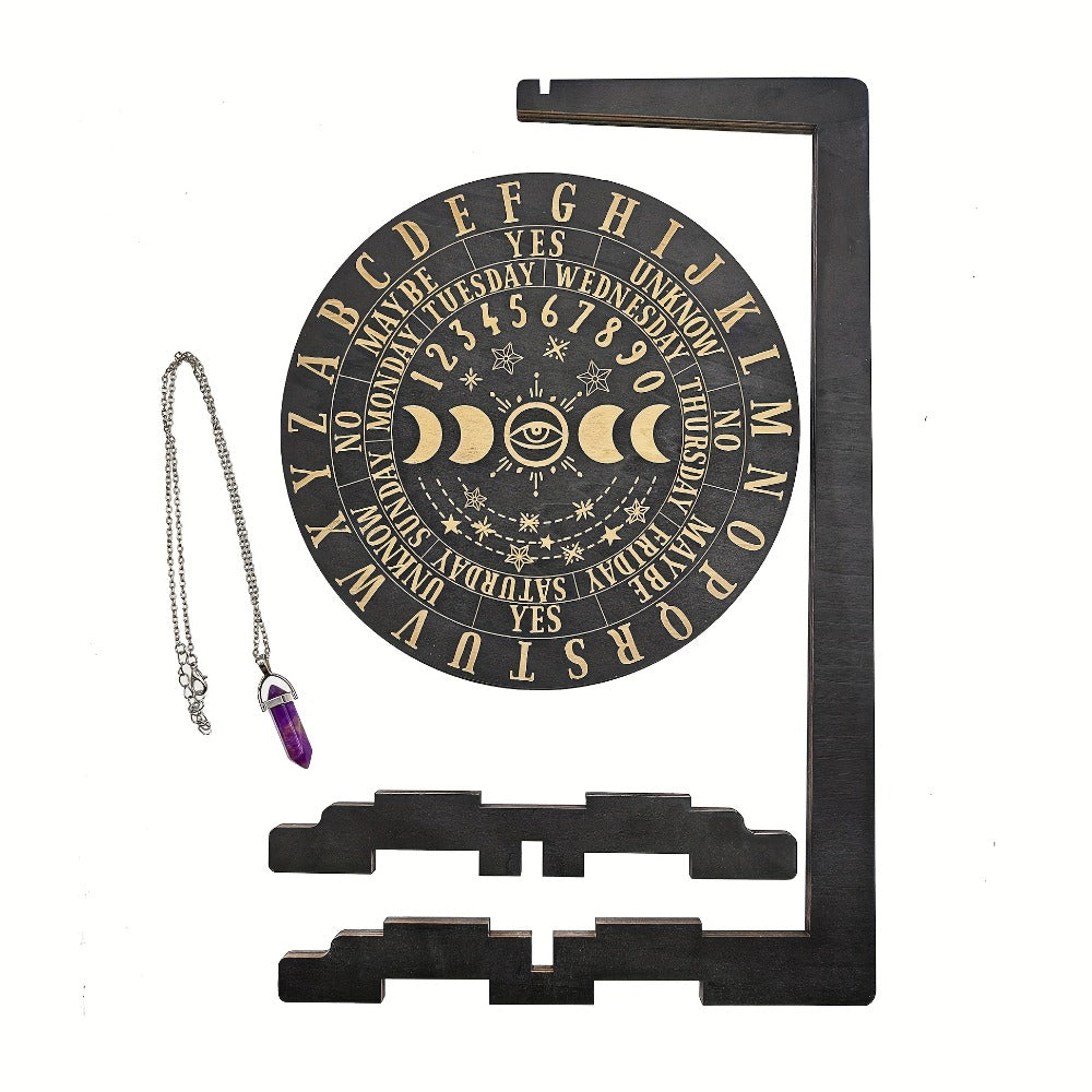 Wooden Pendulum Stand for Divination ¨C Crystal Display Holder, Witchcraft Altar Decor, Meditation Ritual Necklace Organizer & Constellation Moon