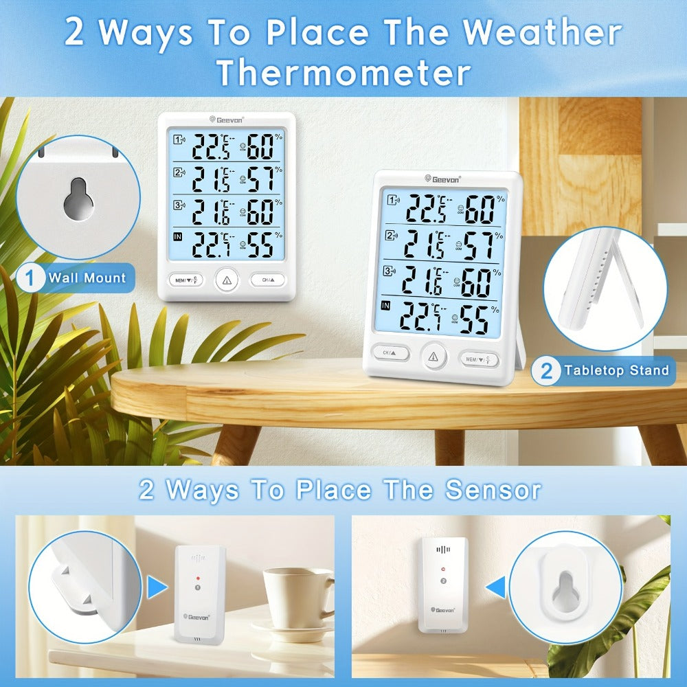 Indoor Outdoor Thermometer Wireless with 3 Remote Sensors - Digital Hygrometer Temperature Humidity Monitor, 200FT Range, Large Display, Backlight, Low Battery Alarm, High Accuracy, Black or White