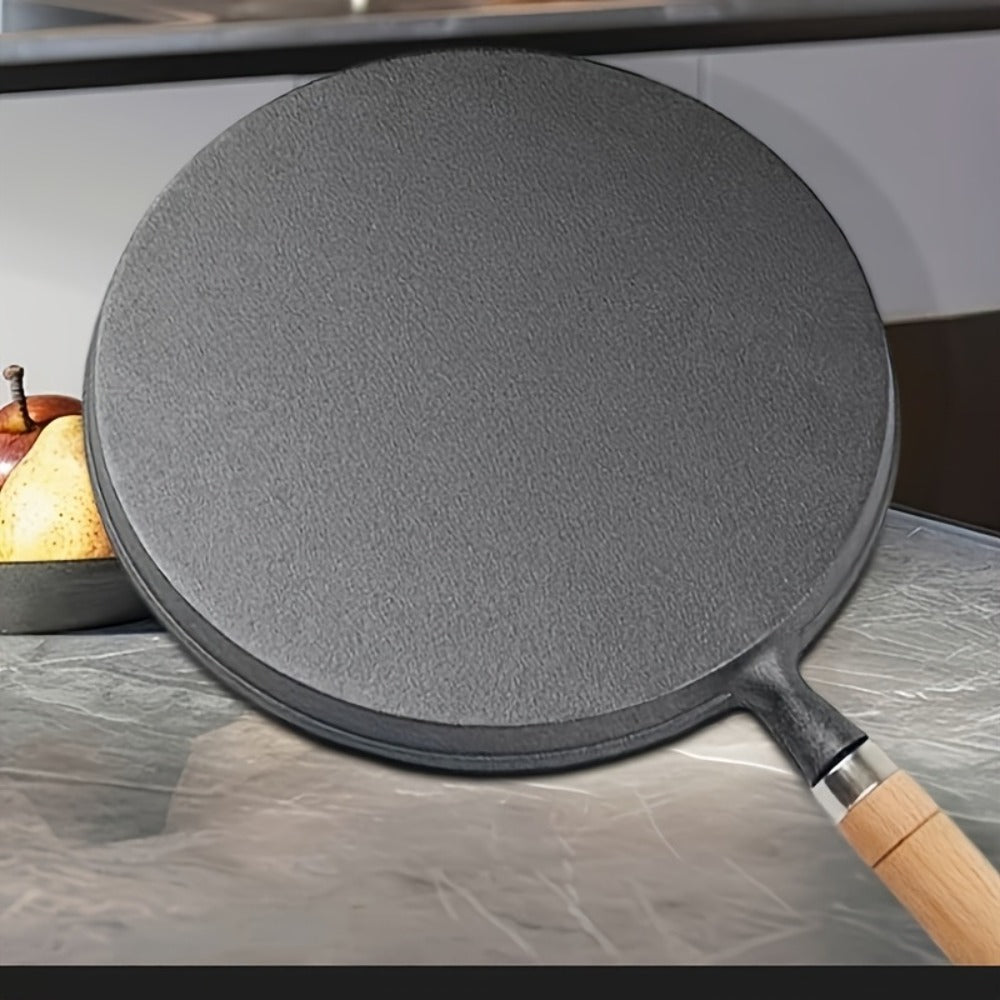 Mini Cast Iron Frying Pan 4.7 Inch with Wooden Handle for Omelets Pancakes Crepes - Non-Stick Skillet Even Heat Distribution Durable Kitchen Cookware