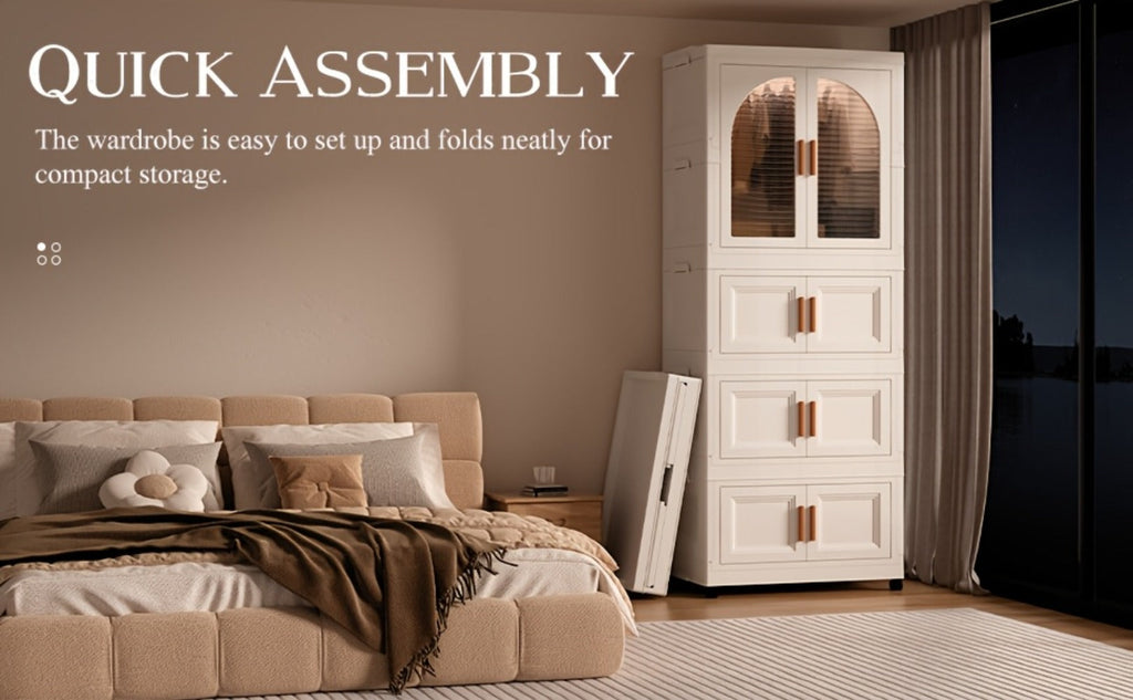 Folding Wardrobe Storage Cabinet on Wheels with Magnetic Door, Hanging Rod & Shelves ¨C 25.6¡± Wide Portable Closet Organizer