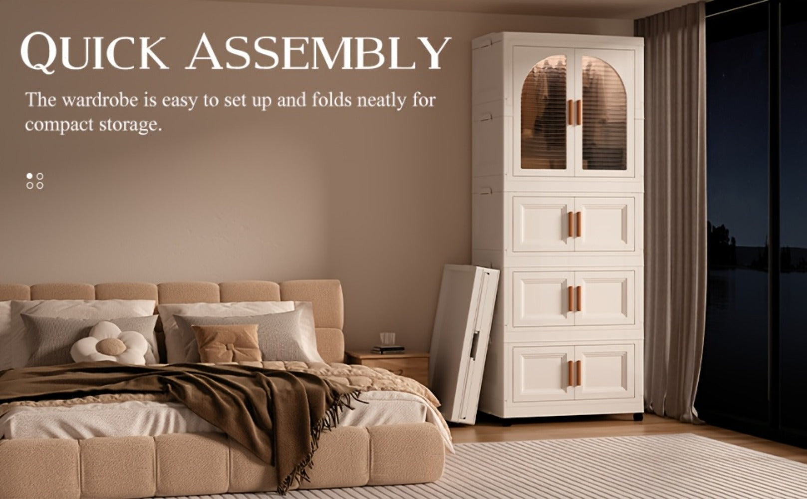 Folding Wardrobe Storage Cabinet on Wheels with Magnetic Door, Hanging Rod & Shelves ¨C 25.6¡± Wide Portable Closet Organizer
