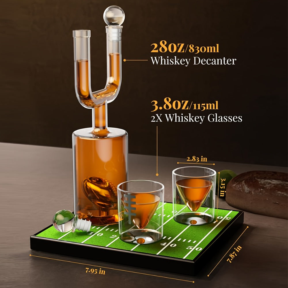 Kollea Football Whiskey Decanter Set 28oz + Two 3.8oz Wine Glasses ¨C Bar Gift Set for Men Dad Husband, Father's Day Anniversary Birthday Kitchen Bar Accessories