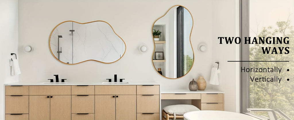 Boho Irregular Wall Mirror - Gold Aluminum Alloy Frame Asymmetrical Decorative Mirror for Bathroom Bedroom Living Room Entryway Cloakroom Wall Decor