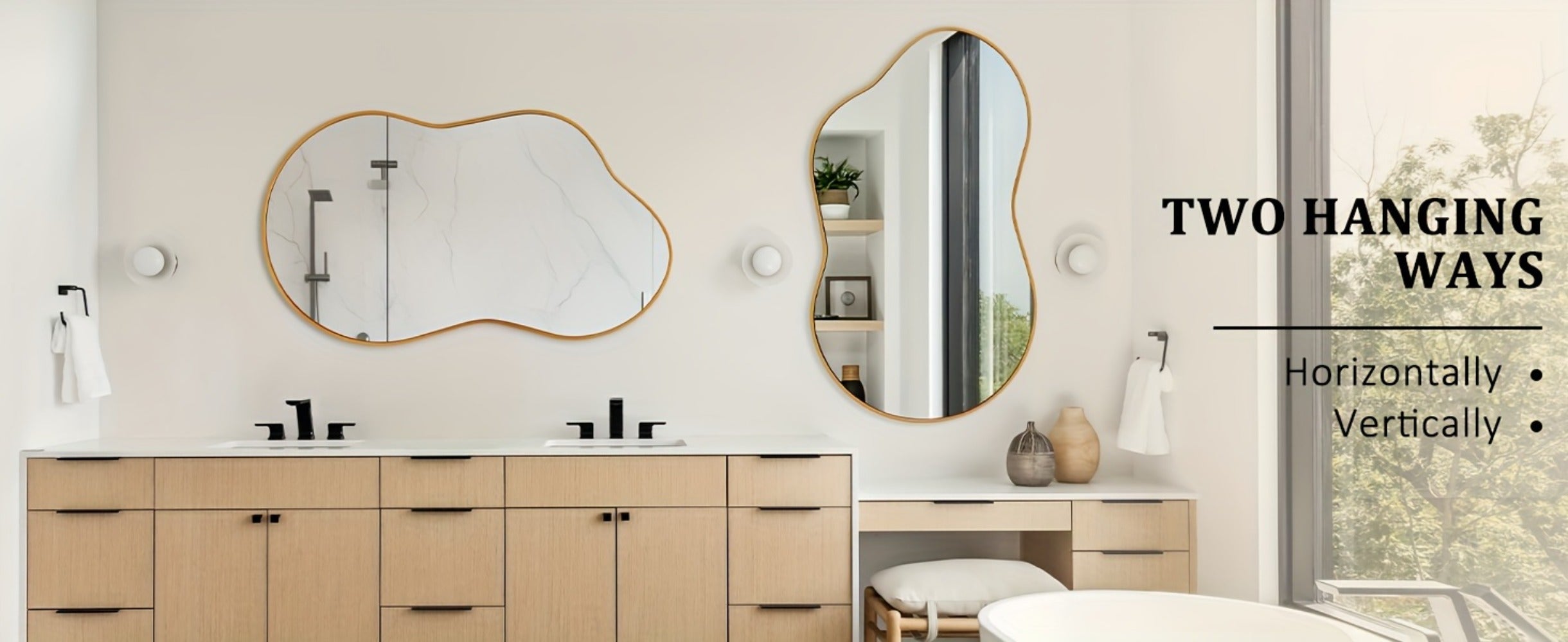 Boho Irregular Wall Mirror - Gold Aluminum Alloy Frame Asymmetrical Decorative Mirror for Bathroom Bedroom Living Room Entryway Cloakroom Wall Decor