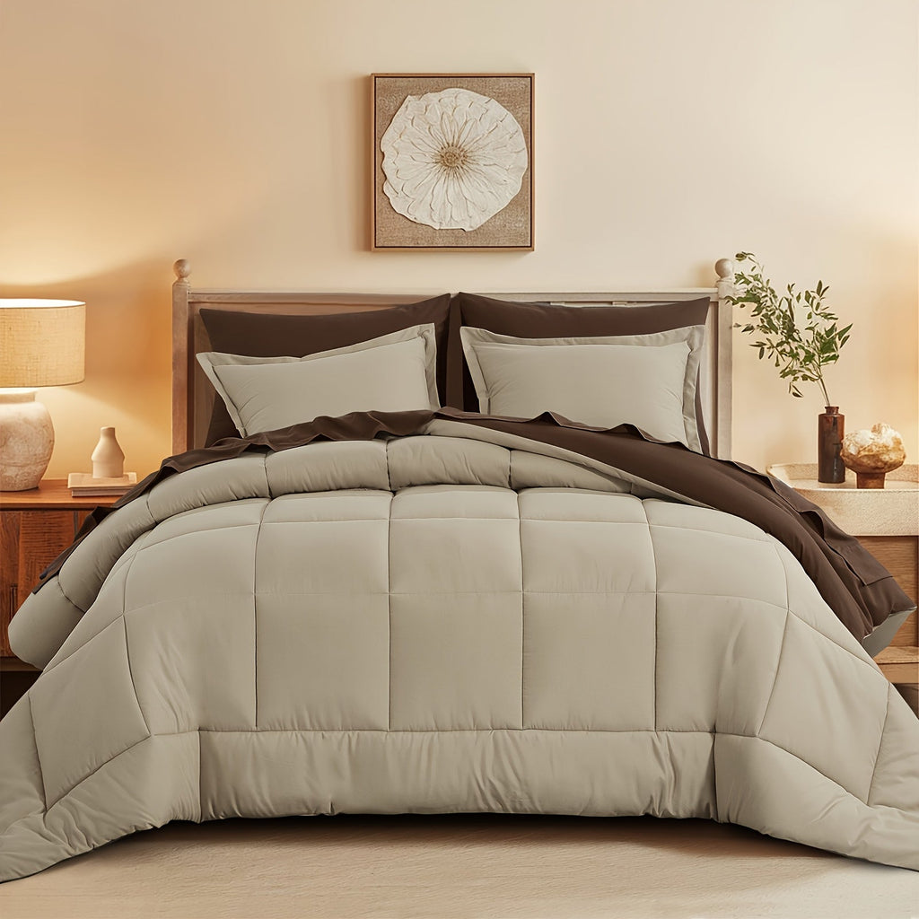 7 Piece Comforter Set Luxury Soft Fluffy Bedding All Season Bed in a Bag with Comforter Fitted Sheet Flat Sheet Pillowcases Hypoallergenic Breathable Easy Care Queen King Twin XL Full