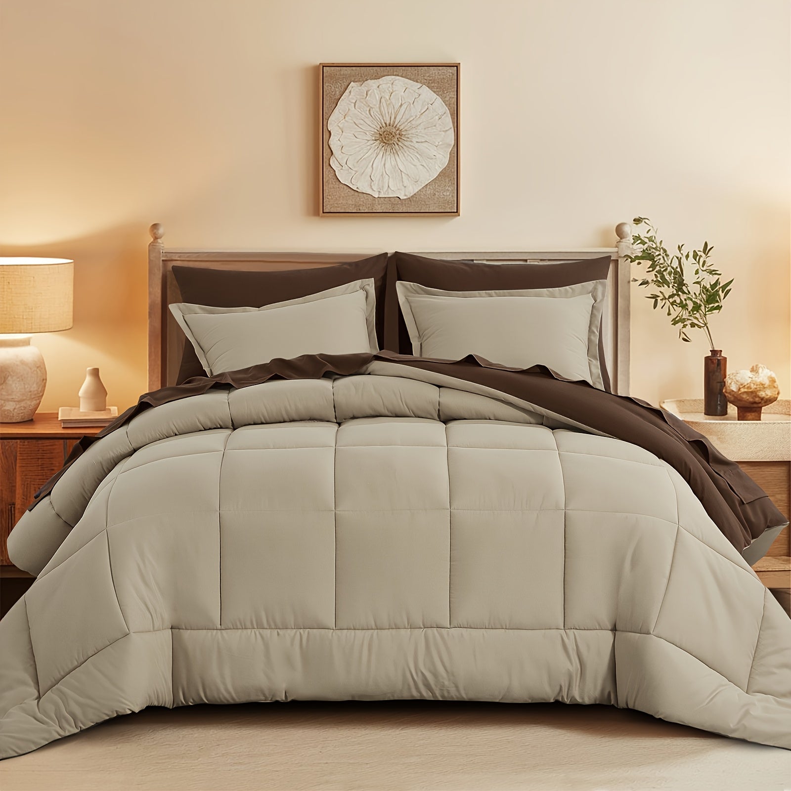 7 Piece Comforter Set Luxury Soft Fluffy Bedding All Season Bed in a Bag with Comforter Fitted Sheet Flat Sheet Pillowcases Hypoallergenic Breathable Easy Care Queen King Twin XL Full