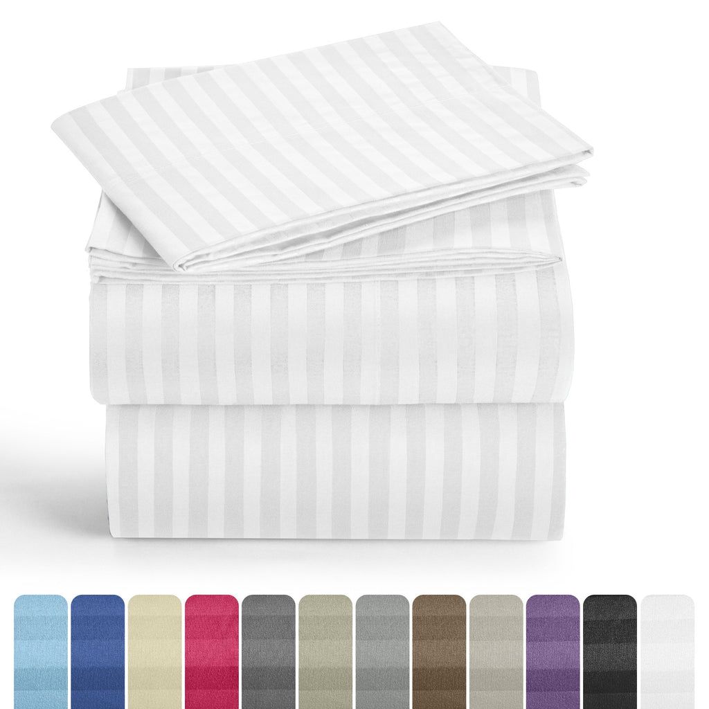 Bed Sheets Set 4/3 Piece Striped - Deep Pocket Fitted Sheet, Soft Breathable Cooling Microfiber Bedding with Pillowcases, Wrinkle Fade Stain Resistant, Hotel Luxury Quality for All Bed Sizes