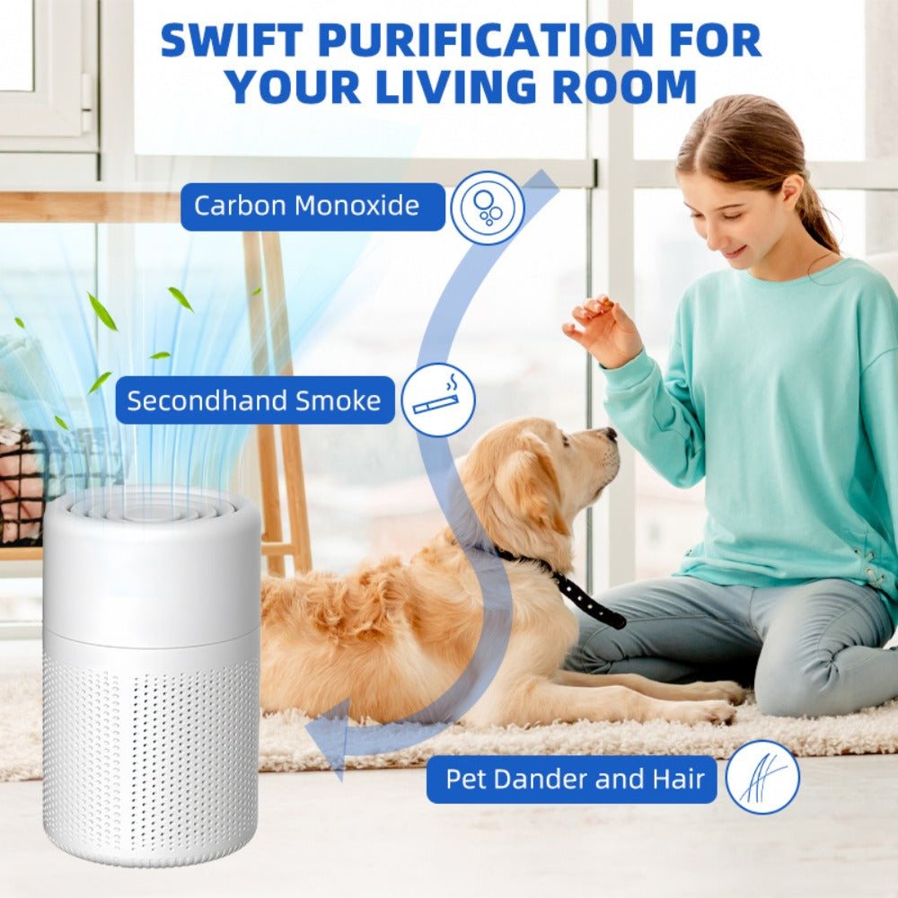 USB Negative Ion Air Purifier with Blue Light & Aromatherapy Box ¨C Removes Dust, Smoke, Formaldehyde, VOCs & PM2.5, Type-C Powered Desktop Air Cleaner for Bedroom, Office & Bathroom, 50 m3/h Airflow