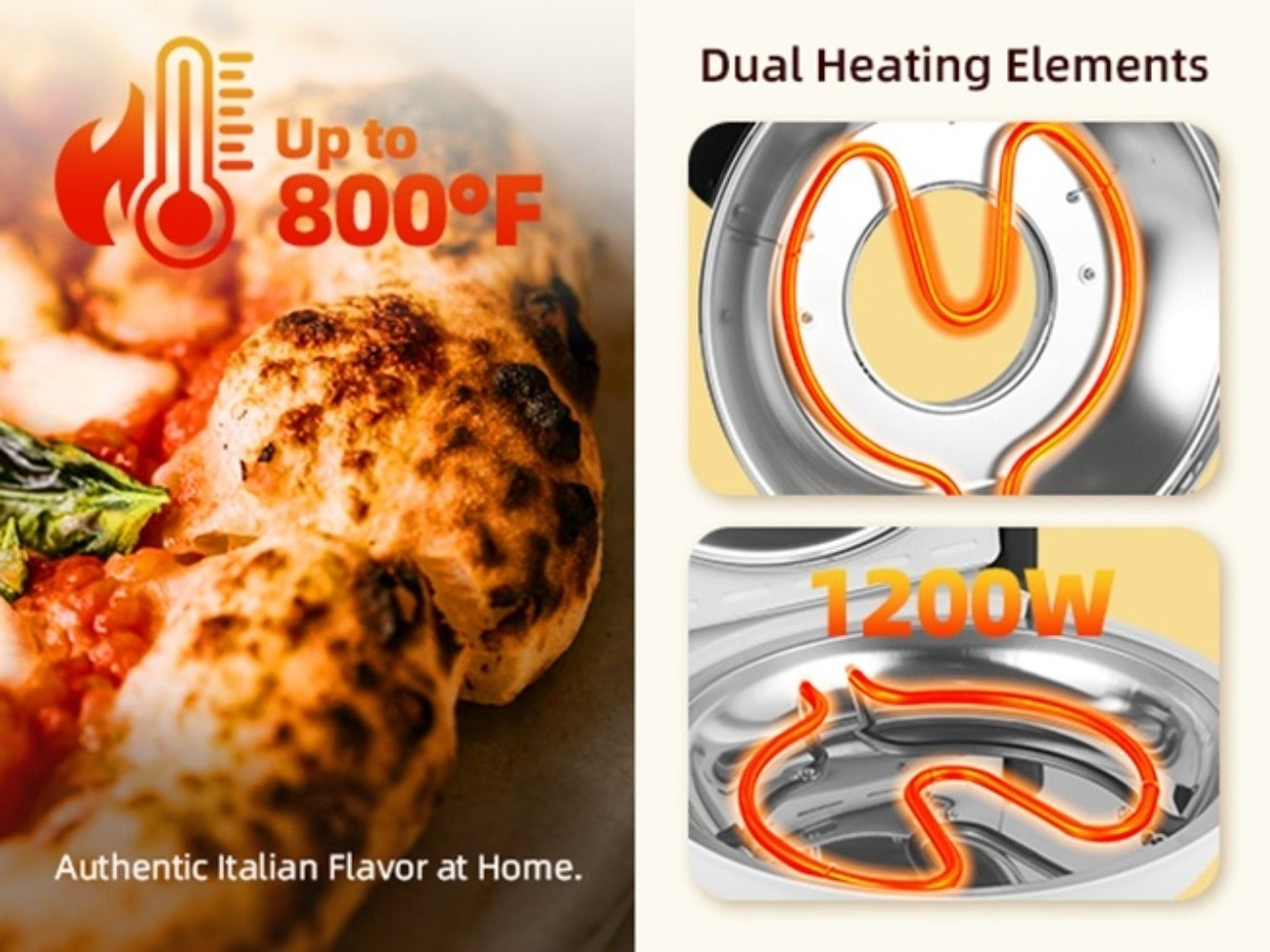 Indoor Pizza Oven Countertop ¨C 12-Inch Electric Pizza Maker Machine for Home Kitchen, Heats Up to 800¡ãF, Fast Baking Grill Oven with Even Heat Distribution, White