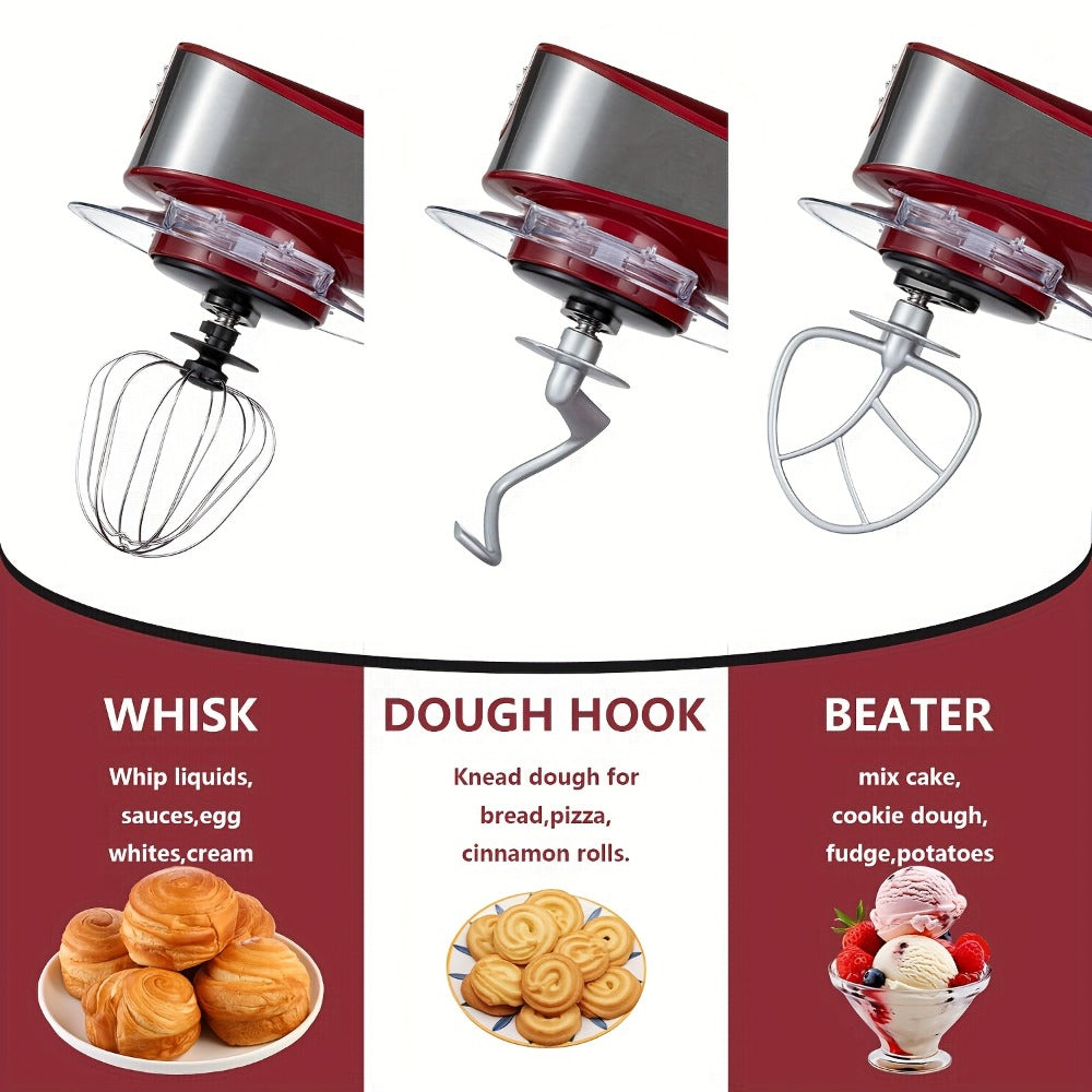 Stand Mixer 6-in-1 400W with 6.3QT Stainless Steel Bowl ¨C 6-Speed & Pulse Tilt-Head Kitchen Mixer with Dough Hook Beater Whisk Juicer Meat Grinder Noodle Press | Electric Food Mixer Black Red Purple Silver