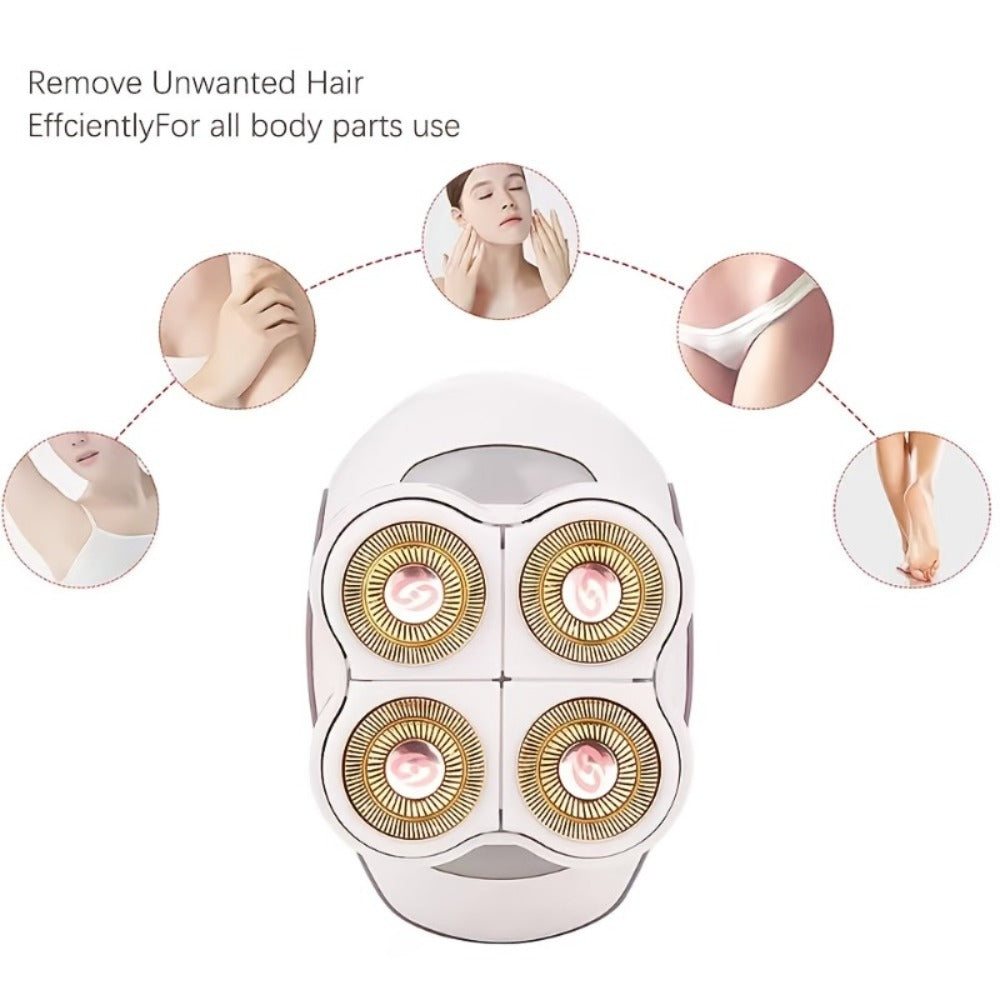Women's Electric Shaver Full Body Hair Removal 4-Head 360¡ã Rotating Wet Dry USB Rechargeable for Face Bikini Legs Arms Chest Underarms Travel-Friendly with Clipper Attachments
