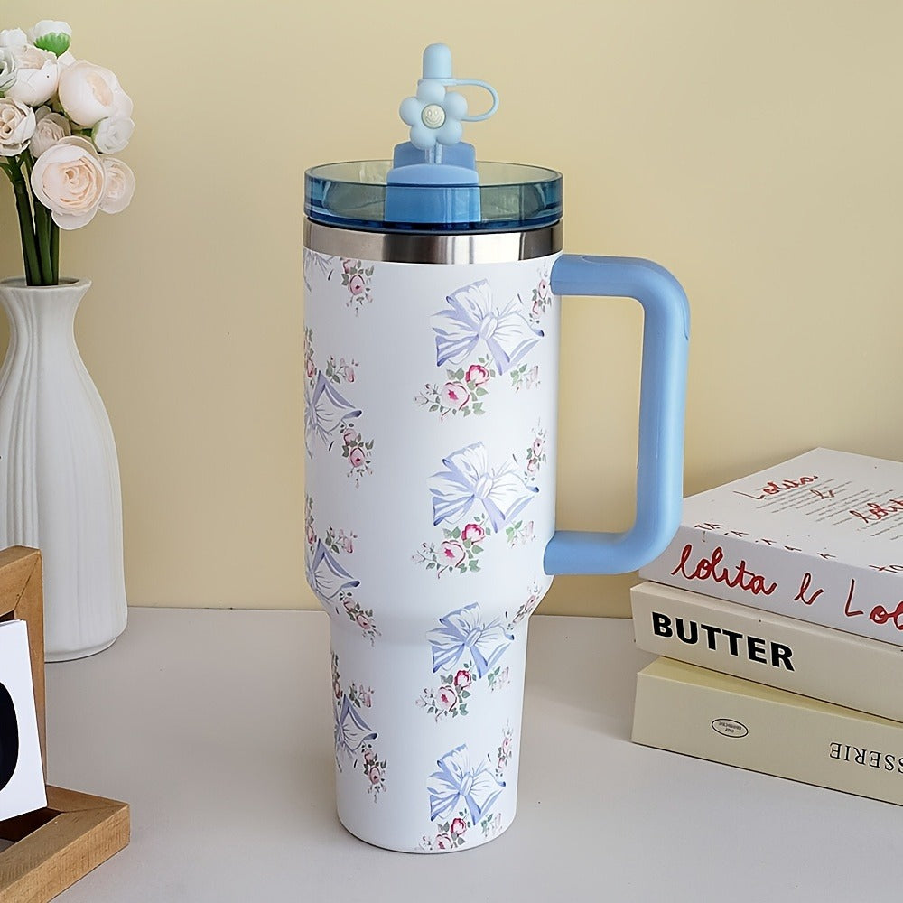 40oz Insulated Tumbler with Handle ¨C Stainless Steel Travel Mug, Keeps Cold 20 Hours, Leak-Proof Lid, Portable Coffee Cup for Camping, Office & Outdoor Activities ¨C White, Pink, Blue