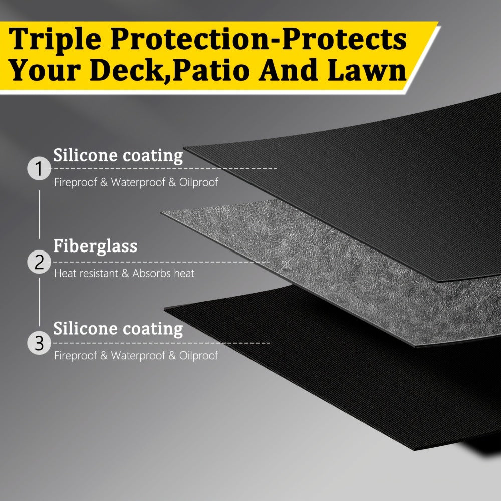Grill Mat Fire Resistant BBQ Pad ¨C Oversized Under Grill Mat 2000¡ãF Heat Resistant, Waterproof Oil-Resistant Deck Protector for Outdoor Grilling, Fireplace & Fire Pit ¨C 60x48, 72x39, 76x51 Inches