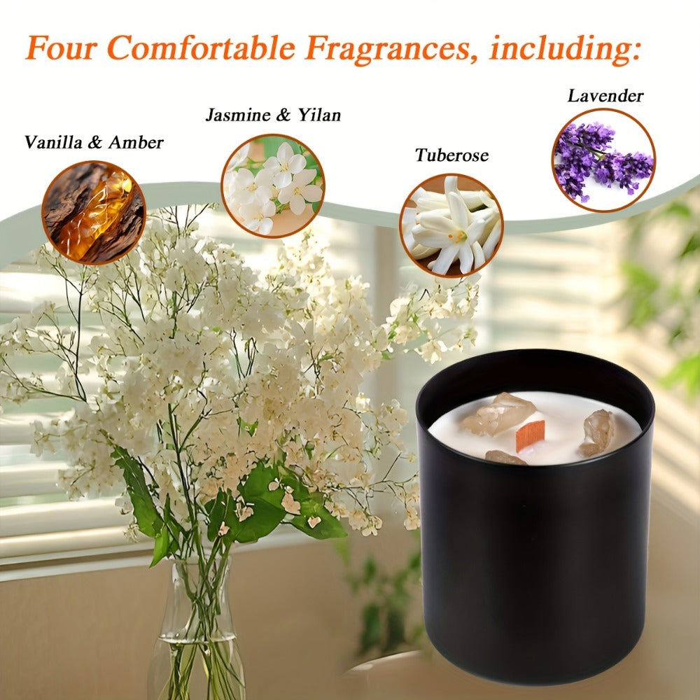 Scented Candle Gift Set 4 Candles 44oz with Crystal Stone Accents and 4 Heat-Resistant Coasters 70Hr Burn Lavender Jasmine Vanilla Amber Tuberose for Women Men Birthday Christmas Mothers Day Spa Gift