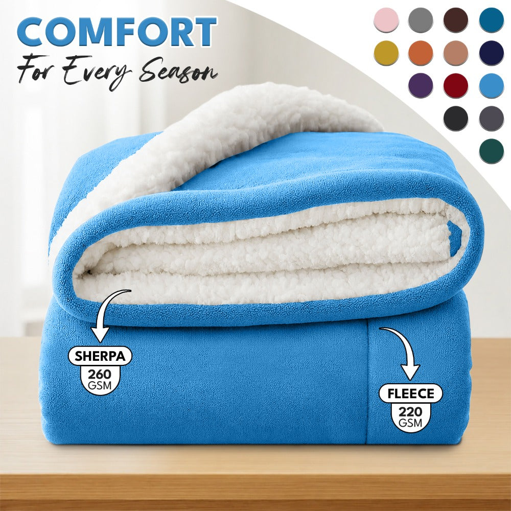 Sherpa Flannel Blanket ¨C Double-Layer Ultra Soft Warm Throw for Bed, Sofa & Bedroom Decor, Better Sleep, 14 Colors, 3 Sizes