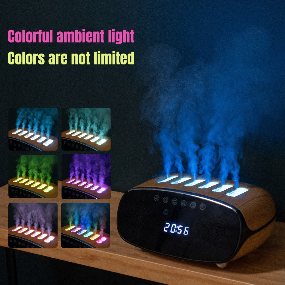 Humidifier with Bluetooth Speaker, LED Display & Alarm Clock - High Mist Output, Remote Control, Wood Grain Cool Mist Humidifier for Bedroom, Living Room & Home Office Decor