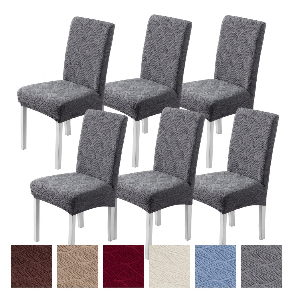 Dining Chair Covers 6pcs Waterproof - Stretch Polyester Spandex Elastic Slipcovers with Little Leaf Pattern, Machine Washable Pet-Friendly Chair Protectors for Home Restaurant