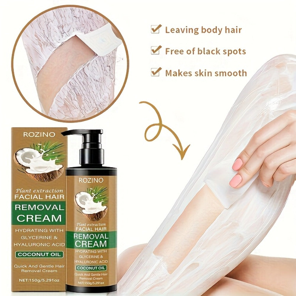 Semi Permanent Hair Removal Cream ¨C Coconut Formula 150g, Use Once for 3-Month Effectiveness, Instant Non-Irritating Smooth & Residue-Free Depilatory for Face, Lips, Armpits, Legs & Private Areas