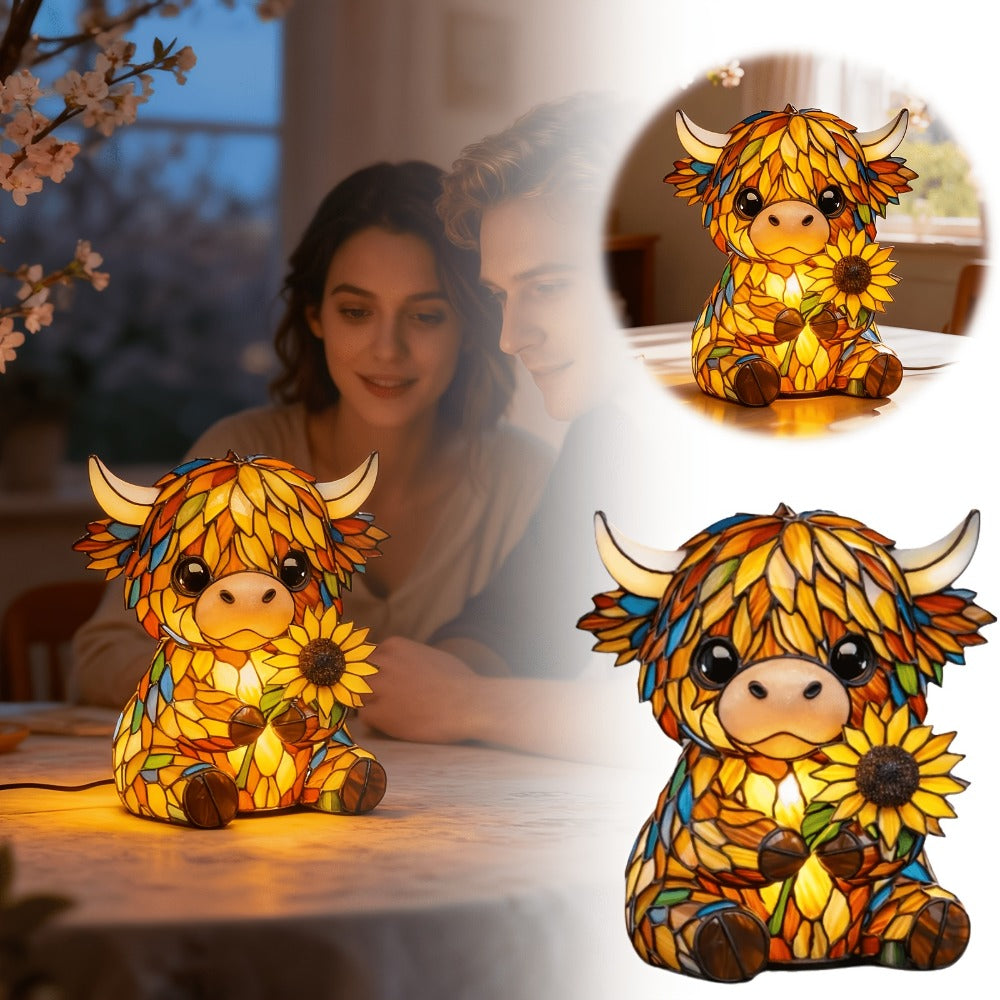 Highland Cow Desk Lamp USB Powered Cute Cow Night Light Handcrafted Sunflower Design Bedroom Living Room Decor Unique Gift for Friends Family Kids