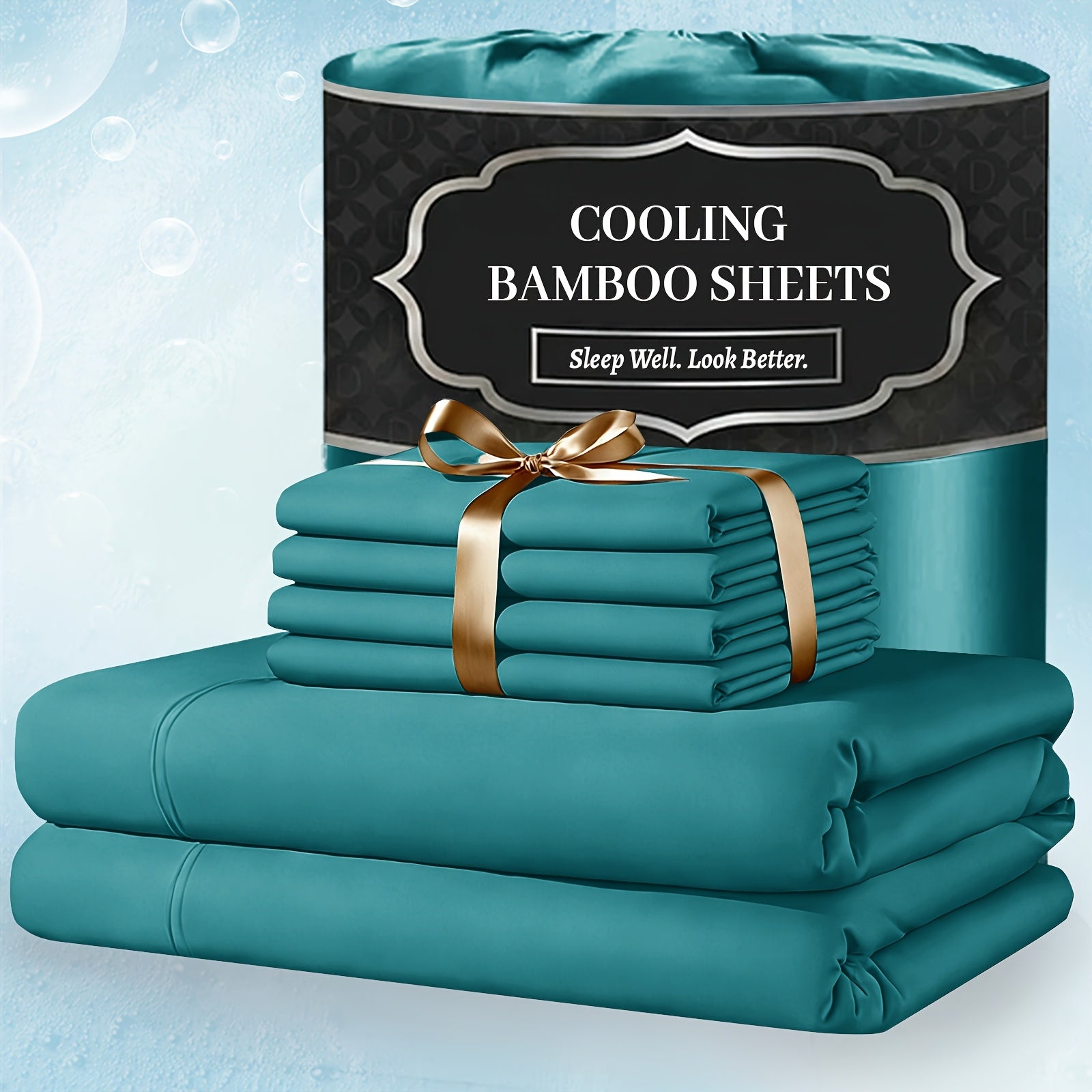 Bamboo Bed Sheet Set 4 Piece Extra Deep Pocket Cooling Breathable Soft Wrinkle Free Hotel Luxury Fitted Sheet Flat Sheet Pillowcases Twin Full Queen King