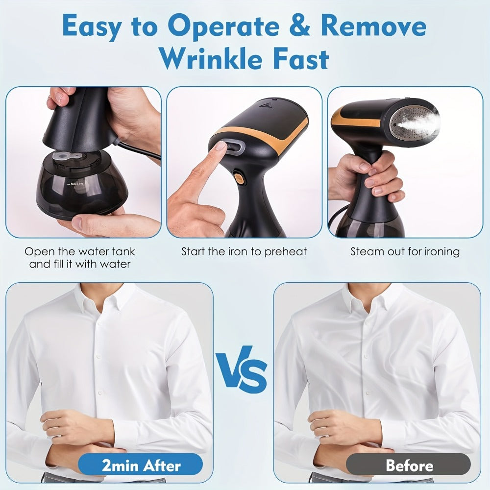Portable Clothes Steamer 1100W ¨C 20-Second Fast Heat-Up Handheld Garment Steamer with 10oz Water Tank for Wrinkle Removal on All Fabrics ¨C Compact Travel Steam Iron for Home & Travel (Dark Black)