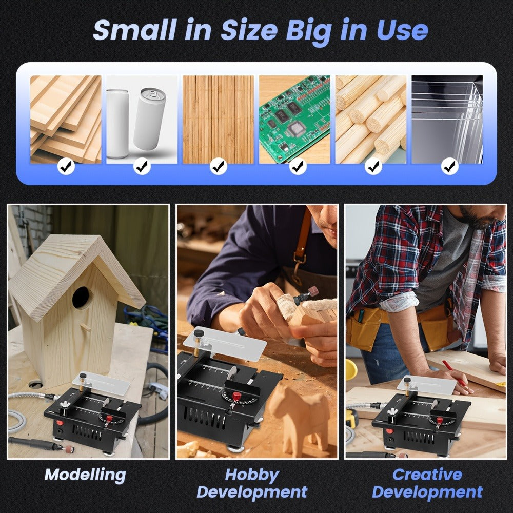 Mini Table Saw Multi-Function Portable DIY Machine, Sanding Engraving Drilling All-in-One Woodworking Tool, 7-Speed Adjustment, Precision Handmade Crafts, Great Gift for Dad, Husband & Men