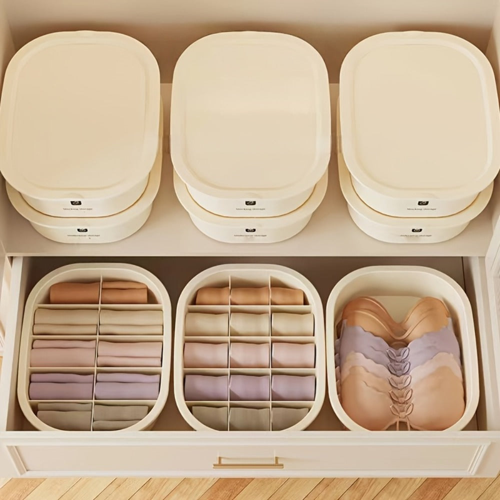 Drawer Organizer for Underwear Socks 3 Pack Closet Divider Storage Box Foldable Wardrobe Organizer Bins for Bras Ties Scarves Bedroom Dresser Dorm Beige