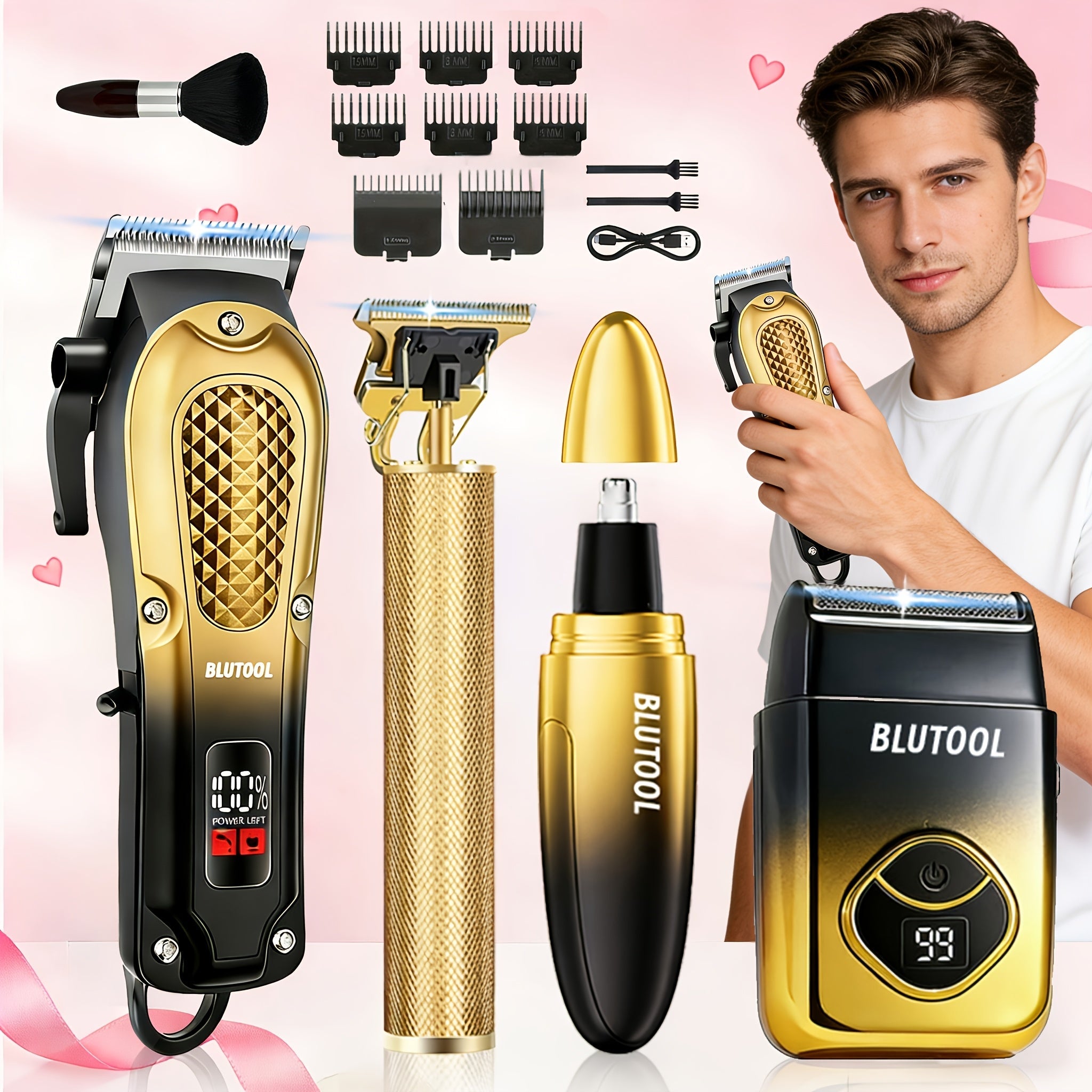 Electric Hair Trimmer & Beard Shaver Set for Men - Professional Rechargeable Hair Clipper with LED Display, All-in-One Grooming Kit for Daily Use, Home Barber & Gift for Men - Multiple Colors