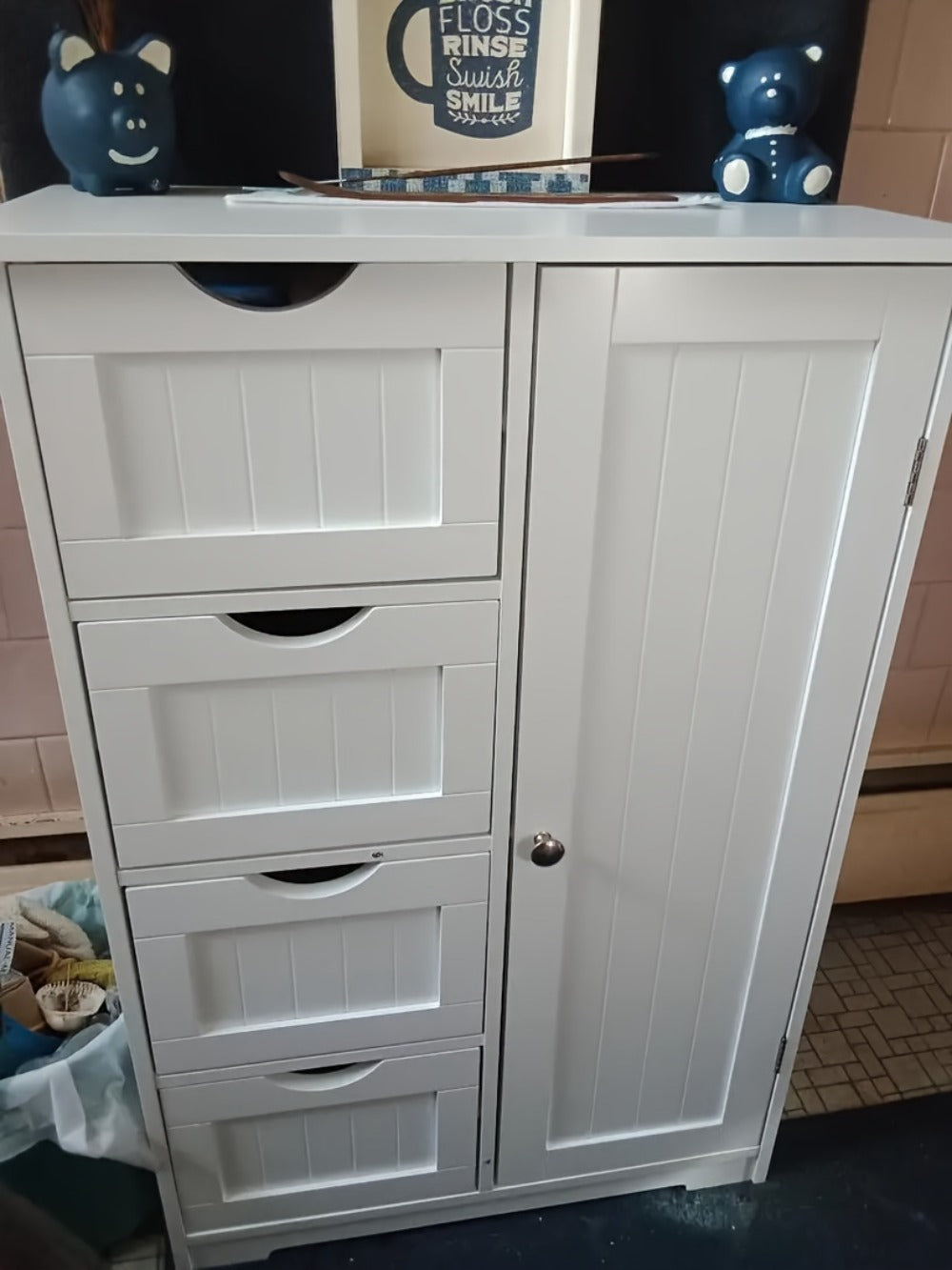 Bathroom Storage Cabinet with Drawers ¨C Waterproof Freestanding Floor Cabinet with 4 Drawer Organizer for Bathroom, Bedroom, Living Room