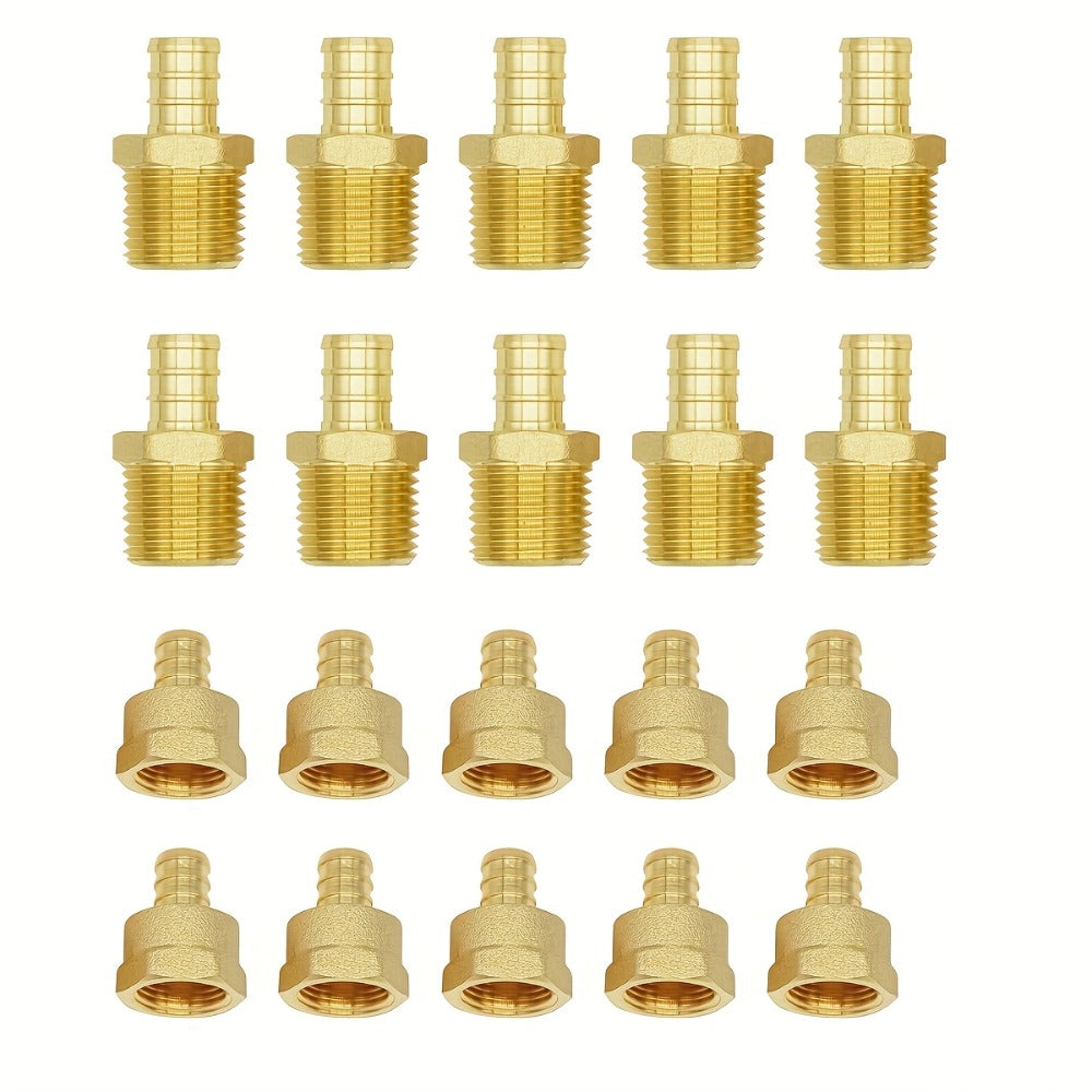 Brass PEX Crimp Adapters 20pcs - 10pcs 1/2¡± PEX x 1/2¡± Male NPT & 10pcs 1/2¡± PEX x 1/2¡± Female NPT Threaded Adapter, Crimp Fittings for PEX Pipe Plumbing Connections