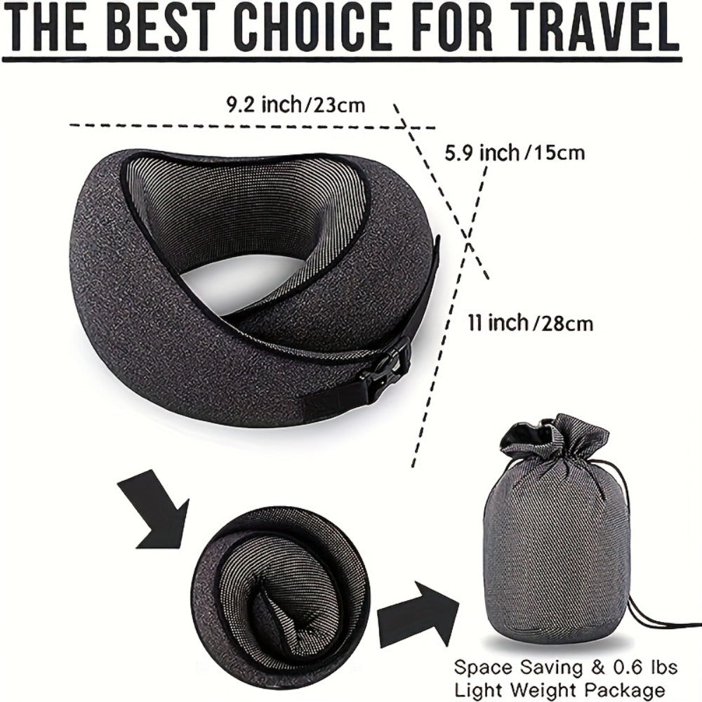 Memory Foam Travel Neck Pillow ¨C Breathable Washable Cover for Airplane, Office, Car & Home Recliner
