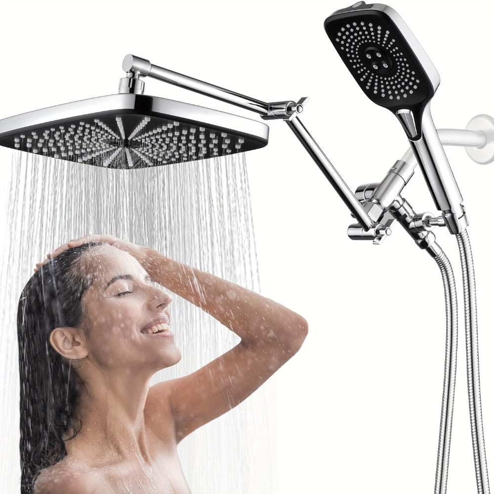 Rain Shower Head with Handheld Combo 12 Inch High Pressure Rainfall Showerhead Set ¨C 4-Function Spray, 3-Way Diverter, 2-Stage Extension Arm & 71¡± Hose, Matte Black / Chrome / Brushed Nickel