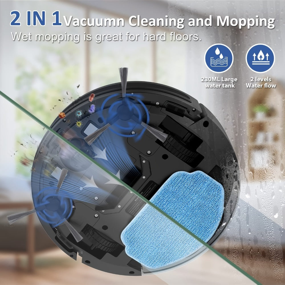 Robot Vacuum Cleaner 5000Pa 3-in-1 Sweep Vacuum Mop with Auto Charging App Voice Control Fixed-Point Cleaning Water Tank Dust Box Smart Home Floor Cleaner for Carpet Hard Floor Pet Hair