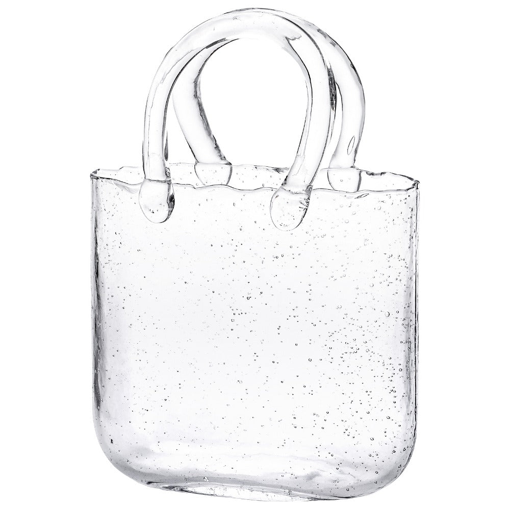 Glass Purse Vase for Flowers ¨C Handbag Shape Clear Decorative Flower Vase, Home Table Decor, Gift