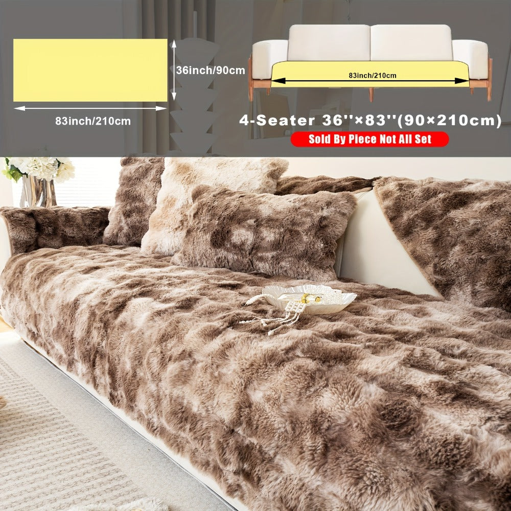 Plush Sofa Cover Faux Lamb Thick Fluffy Couch Slipcover Pet Friendly Machine Washable Gradient Color Polyester Furniture Protector for Armchair Single Double Triple Sofa Living Room Home Decor