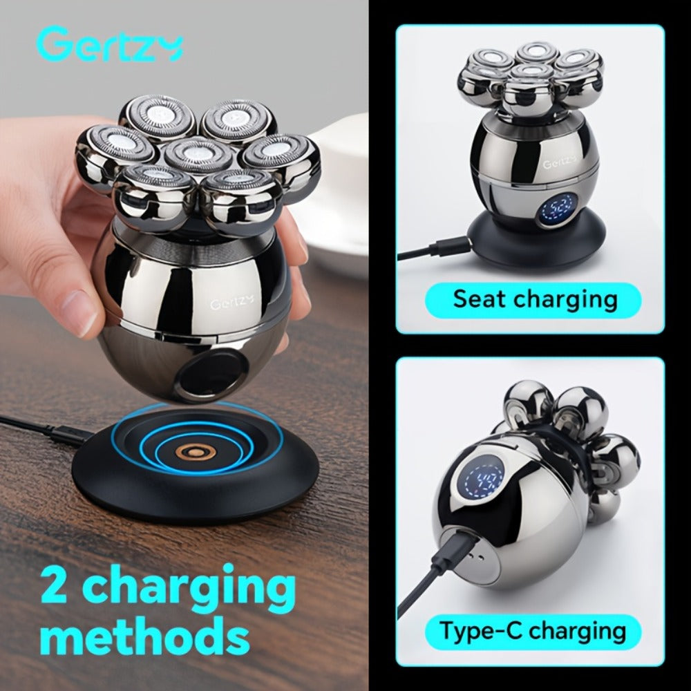 Electric Head Shaver for Bald Men 5-in-1 Grooming Kit with Rotary Blades, Hair Clipper, Nose Trimmer, Cleaning Brush & Scalp Massager ¨C Cordless Rechargeable Skull Shaver, Silver & Gold
