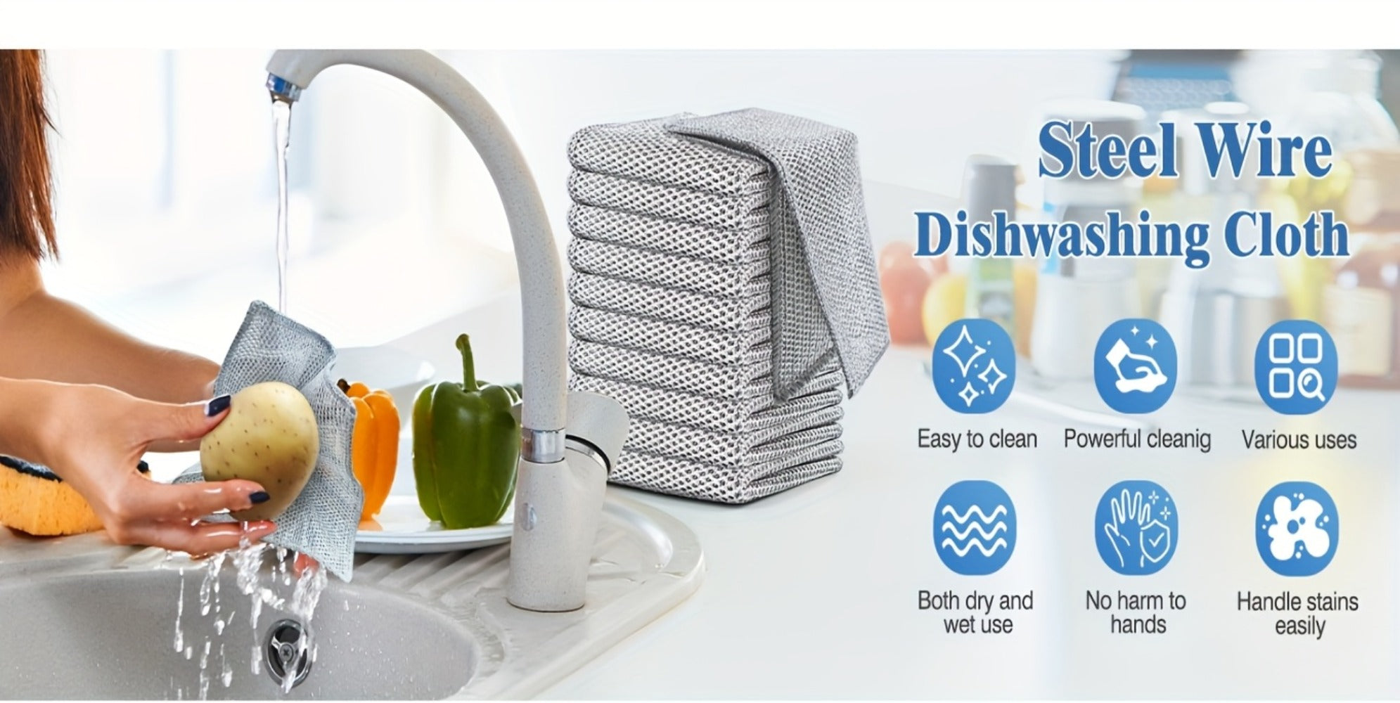 Stainless Steel Kitchen Scrubber Wire Cleaning Cloth Scratch Resistant Reusable Dish Scrubber for Pots Pans Dishes Glass Cookware 50 Pack 100 Pack