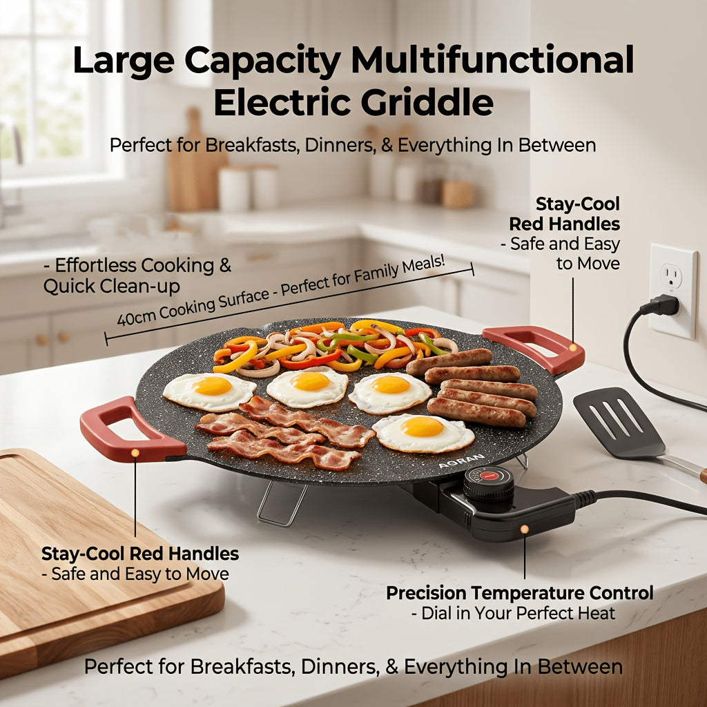 Electric Griddle Non-Stick with Adjustable Temperature ¨C 14.17¡± & 15.75¡± Sizes, Fast Heating for Pancakes, Crepes, Pizza & BBQ, Easy Clean Portable Cooking Pan for Breakfast & Family Meals