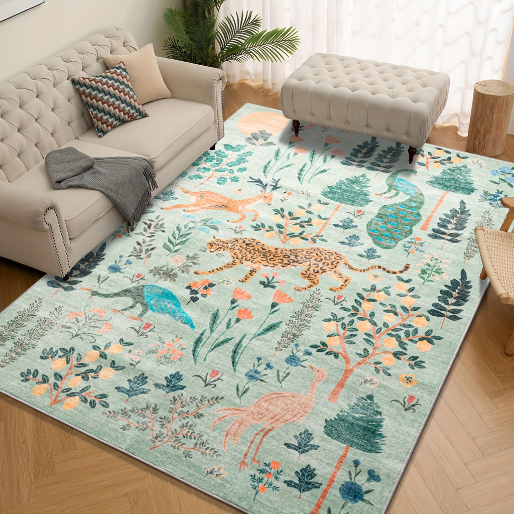 Animal Print Area Rug Jungle Tiger Non-Slip Soft Thin Colored Rug for Living Room Bedroom Playroom Daycare - Black Green Pink 5x7 6x9 8x10 9x12 ft Indoor Floor Carpet