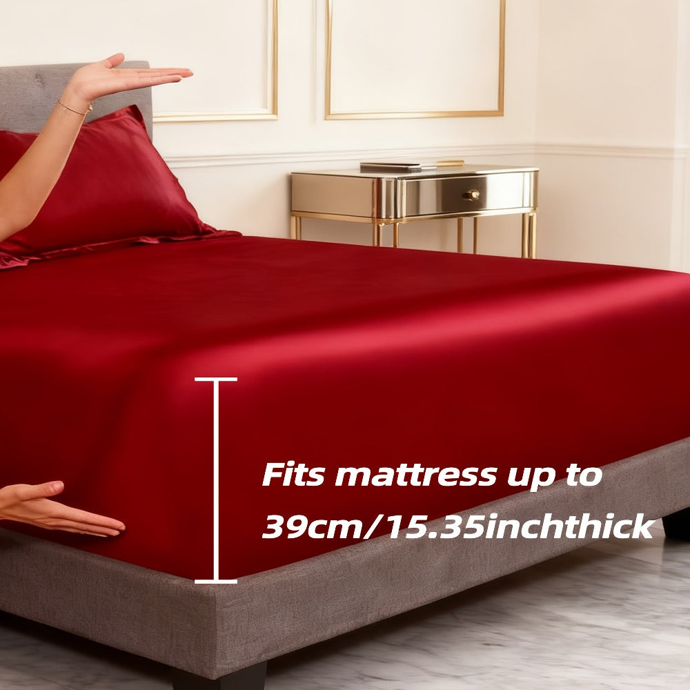 Satin Fitted Sheet Set with Pillowcases ¨C Cooling Smooth Breathable Wrinkle-Resistant Bed Sheets, Machine Washable Ultra Soft for Hot Sleepers, Twin Full Queen King, Multiple Colors