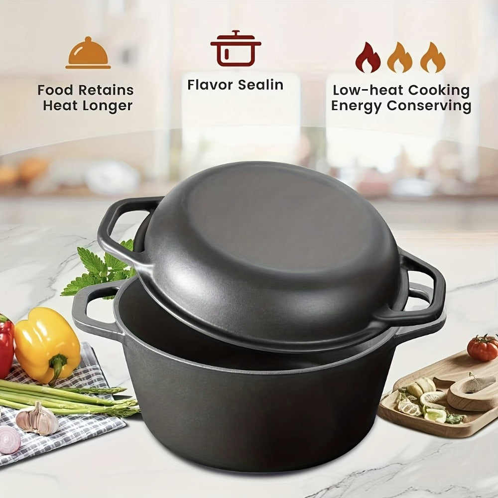 Cast Iron Dutch Oven Set 5.1QT & 7QT with Skillet Lid ¨C Pre-Seasoned 2-in-1 Cookware for Stovetop, Induction, Oven, Campfire & BBQ, Sourdough Bread Baking, Frying, Camping