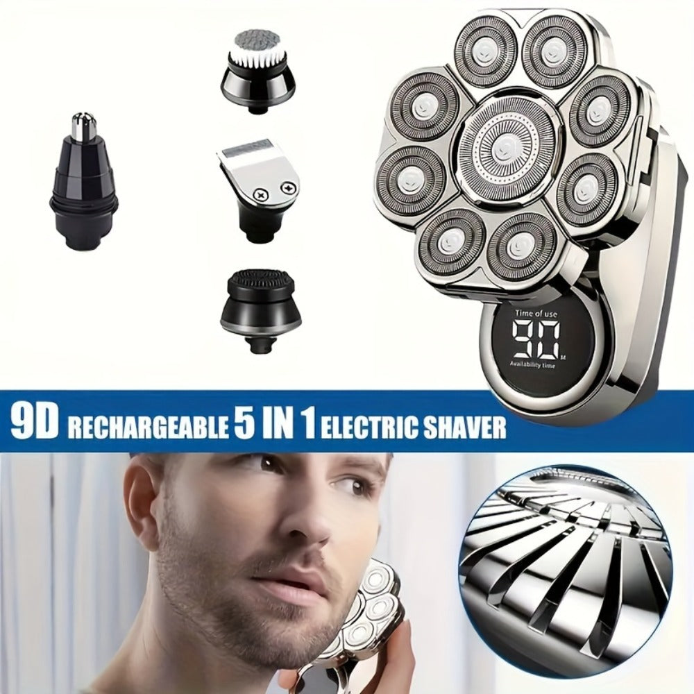 9D Electric Head Shaver for Bald Men ¨C 5-in-1 Cordless Rechargeable Bald Head Razor & Grooming Kit for Home and Travel