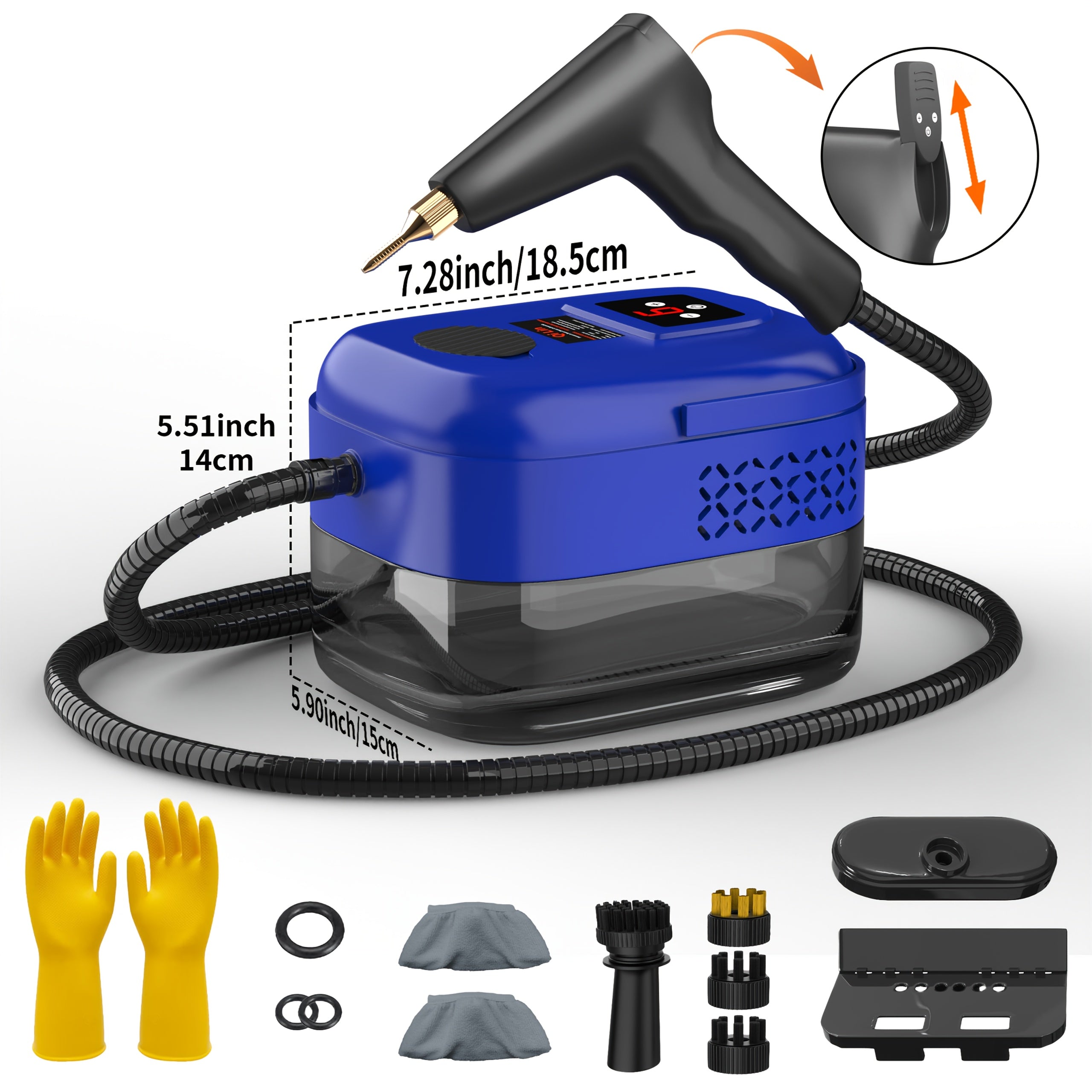 Carpet Steam Cleaner Handheld with LCD Display 1200ml Tank Gear Switch High Temperature for Kitchen Sofa Floor Tile Grout Home